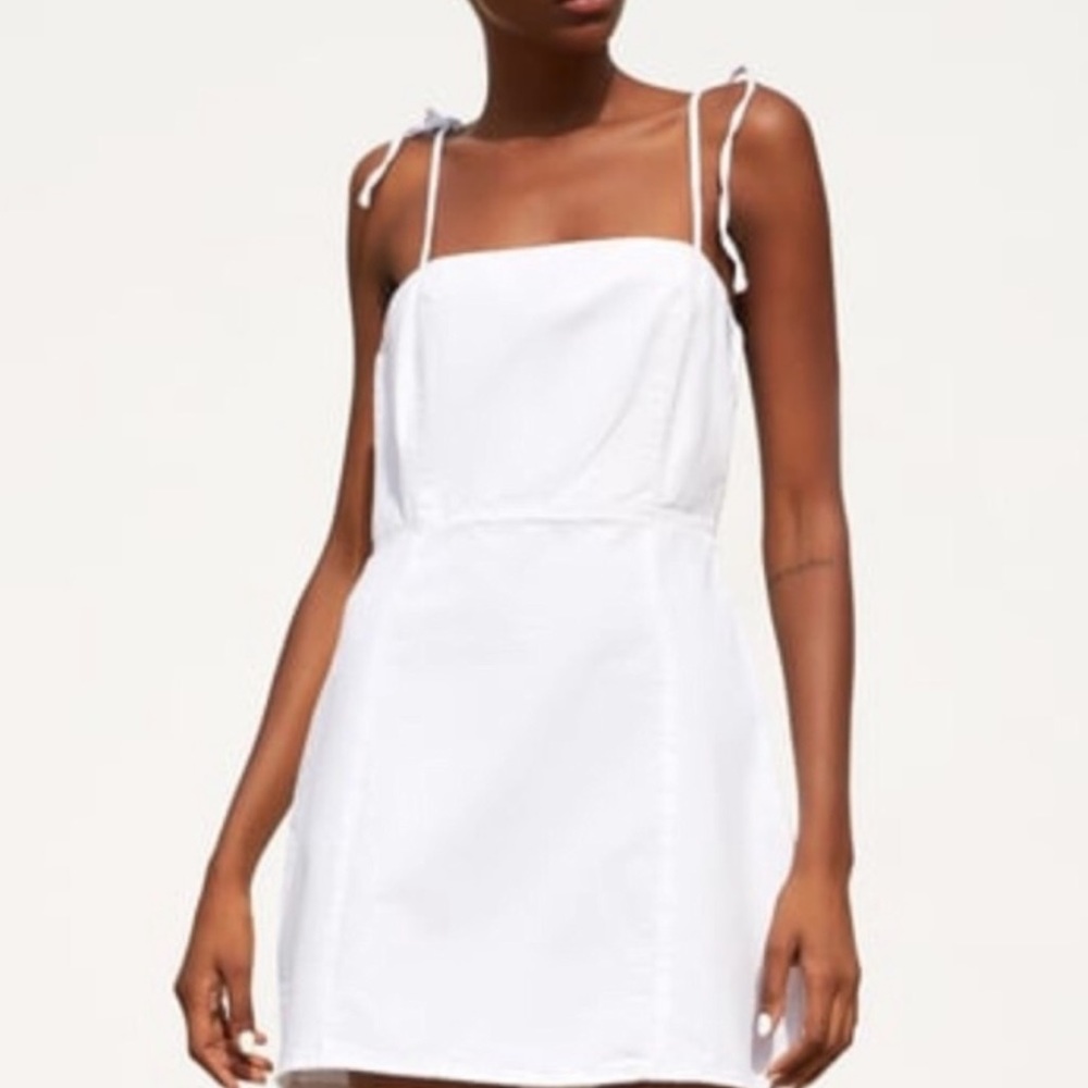Zara White Tie Strap Denim Mini Dress